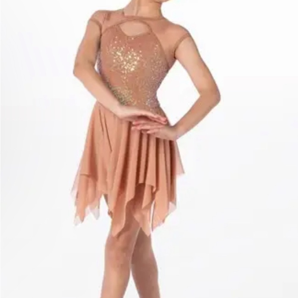 Elegant Tan Dance Dress with iridescent Accents lyrical contemporary large child